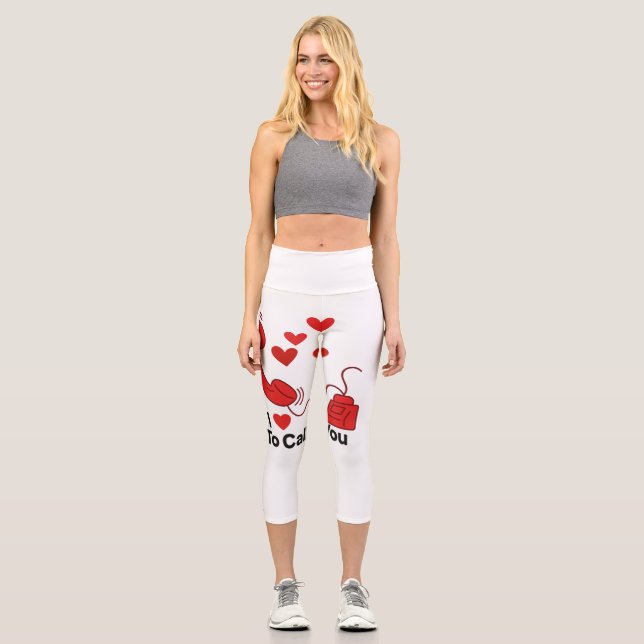 Red Liebe Telefon - Niedliche Retro Call Illustrat Capri Leggings (Vorderseite)