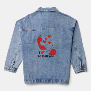 Red Liebe Telefon - Niedliche Retro Call Illustrat Jeansjacke