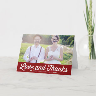 Red Liebe und Dank Retro Foto Hochzeit Dankeskarte