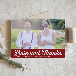 Red Liebe und Dank Retro Foto Hochzeit Dankeskarte