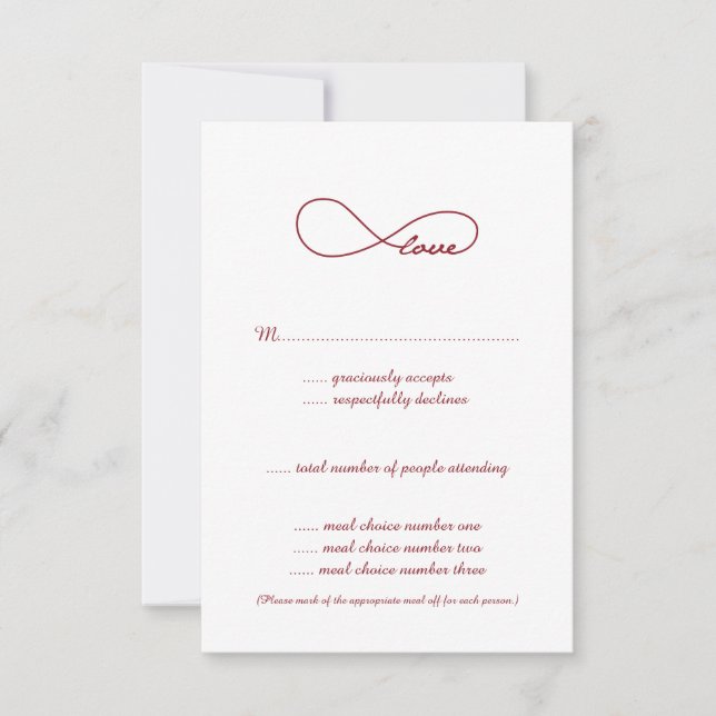 Red Liebe Unfinity Wedding RSVP Cards (Vorderseite)