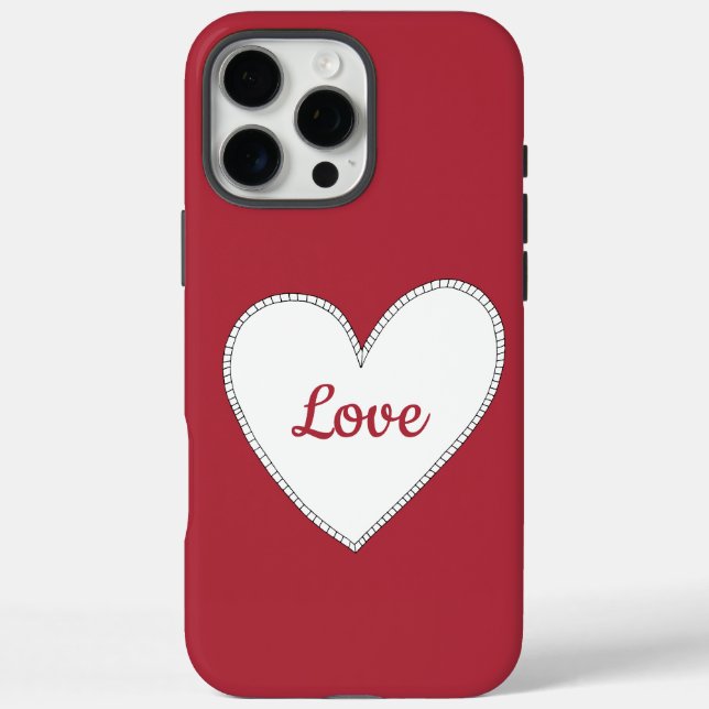 Red Liebe White Heart iPhone 16 Pro Max Hülle (Rückseite)