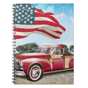 Red Lieferwagen Truck: Amerikanische Flagge Vintag Notizblock