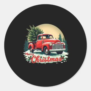 Red Lieferwagen Truck Frohe Weihnachtsbaum Winterf Runder Aufkleber
