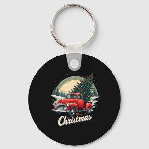 Red Lieferwagen Truck Frohe Weihnachtsbaum Winterf Schlüsselanhänger