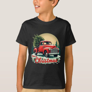 Red Lieferwagen Truck Frohe Weihnachtsbaum Winterf T-Shirt