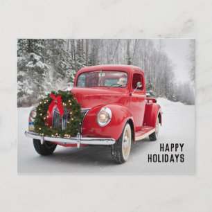 Red Lieferwagen Truck mit Weihnachtskranz Feiertagspostkarte