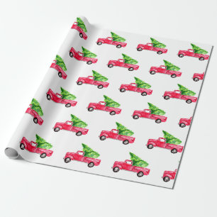 Red Lieferwagen Truck Weihnachtsbaum Wasserfarbe N Geschenkpapier