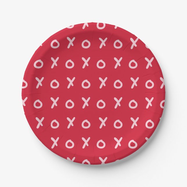 Red & Light Pink X O XO XO Niedlich Pappteller (Vorderseite)