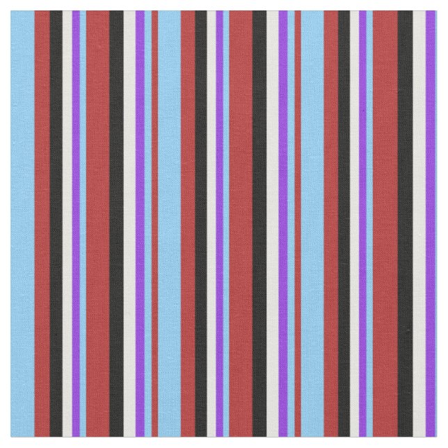 Red, Light Sky Blue, Lila, White & Black Lines Stoff (Nahaufnahme)