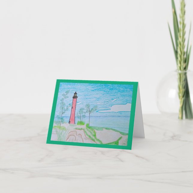 Red Lighthouse at the Beach Blank Greeting Card (Devant)