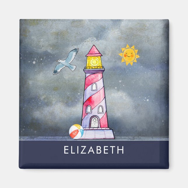 Red Lighthouse mit einem Stormy Background Magnet (Vorne)