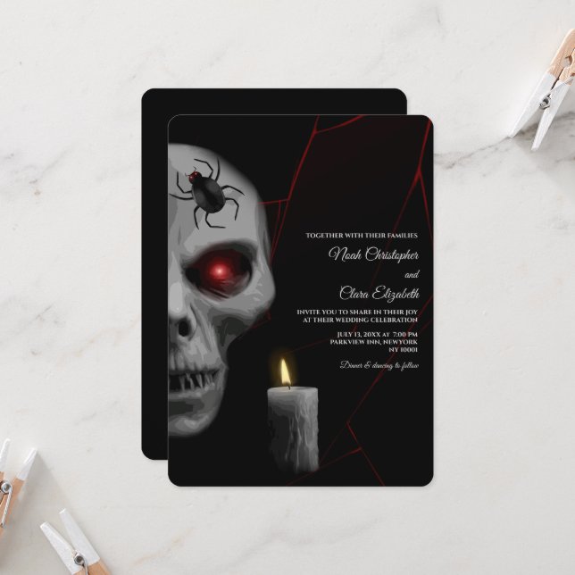 Red Lightning Skull Gothic Candle Halloween Dark Einladung (Vorderseite/Rückseite Beispiel)