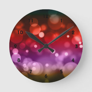 Red, Lila & Brown Bokeh Circles Design Runde Wanduhr