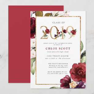 Red Lila Gold Floral 2019 Graduation Party Einladung