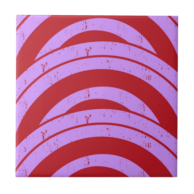 Red Lila Half Circle Japanische Wave Geometric Fliese (Vorderseite)