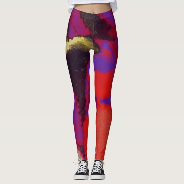Red Lila Paint Spritzer Leggings (Vorderseite)