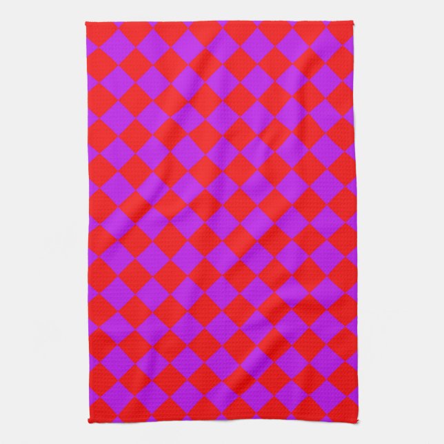 Red Lila Schachbrett Diamond Pattern Geschirrtuch (Vertikal)