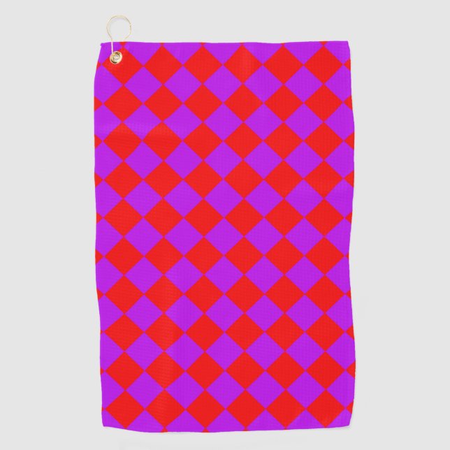 Red Lila Schachbrett Diamond Pattern Golfhandtuch (Vorderseite)