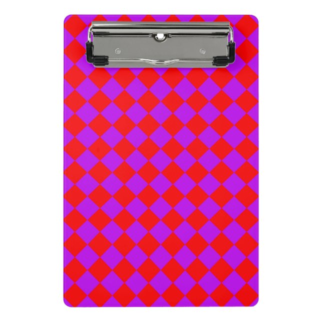 Red Lila Schachbrett Diamond Pattern Mini Klemmbrett (Vorderseite)