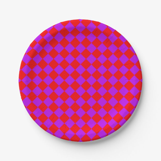 Red Lila Schachbrett Diamond Pattern Pappteller (Vorderseite)