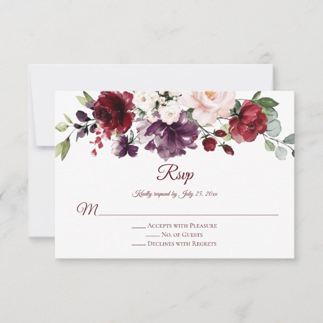 Red Lila White Green Fllower Red Back UAWG RSVP Karte (Vorderseite)