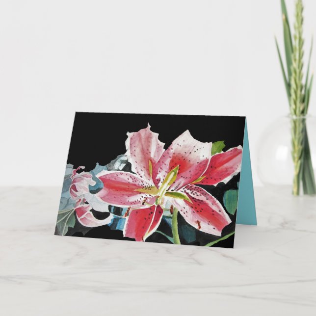 Red Lilies Lily floral Aquarelle Carte d'anniversa (Devant)
