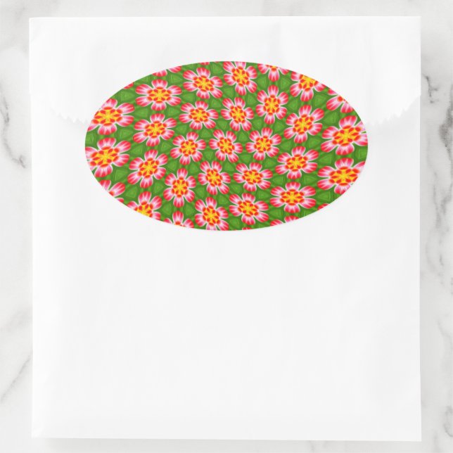 Red Lilies Pattern Ovaler Aufkleber (Tasche)