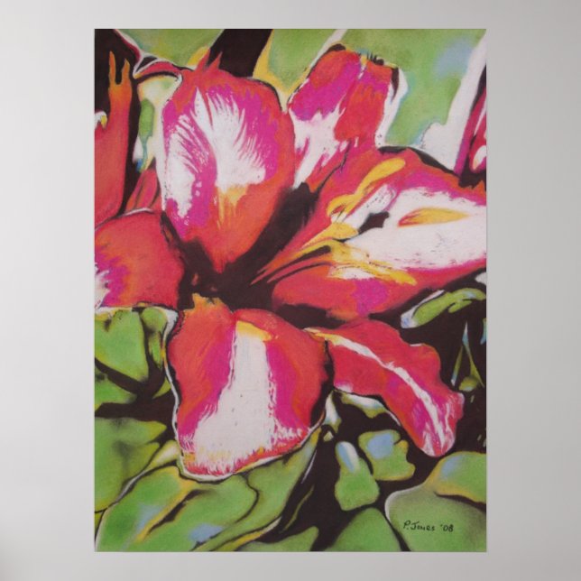 Red Lily Blume Originalkunstwerk Poster (Vorne)