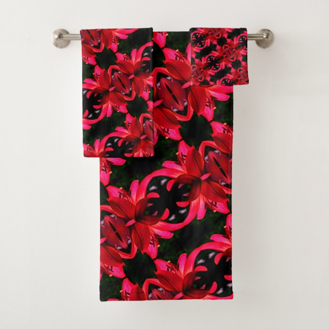 Red Lily Floral Abstrakt Art Muster Badhandtuch Set (Insitu)