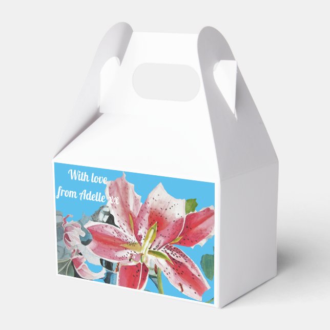 Red Lily Floral Tee Party Cake Gefallen Schachtel Geschenkschachtel (Vorderseite)