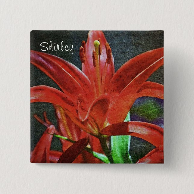Red Lily Textured by Shirley Taylor Button (Vorderseite)
