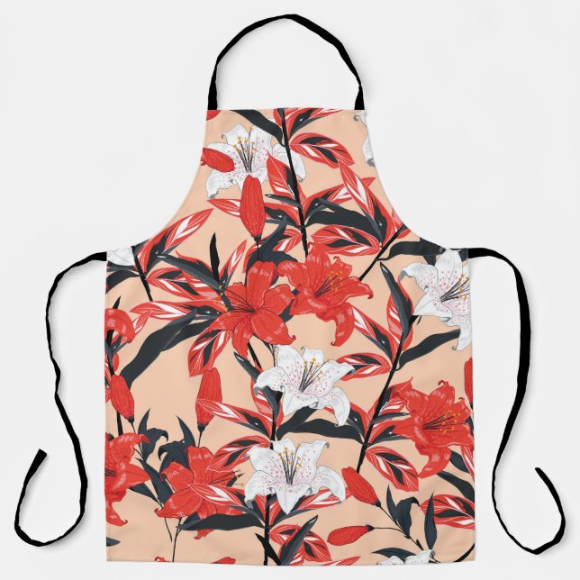 Red Lily: Vintages botanisches Muster. Schürze (Vorderseite)