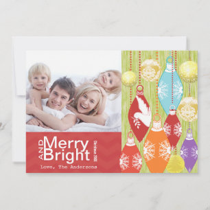 Red Lime Retro Merry et Bright Family Carte photo