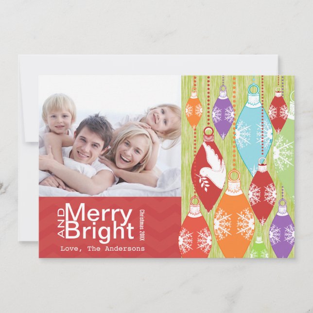 Red Lime Retro Merry et Bright Family Carte photo (Devant)