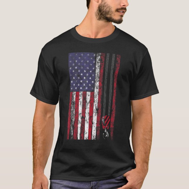 Red Line American Flag Job Patriotic Crane Op T-Shirt (Vorderseite)