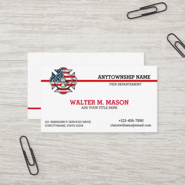 Red Line Firefighter US-Flag-Visitenkarte Visitenkarte (Vorderseite/Rückseite Beispiel)