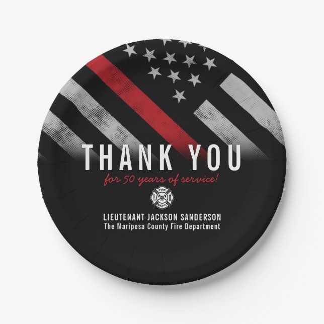 Red Line-Flag für den Feuerwehrruhestand Pappteller (Vorderseite)