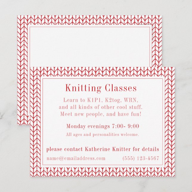 RED LINE STRICK "Knitting Classes" Postkarte (Vorne/Hinten)