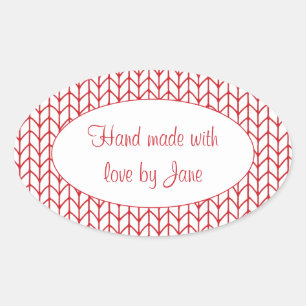 RED LINE STRICK Oval "Hand Made Stickers" Ovaler Aufkleber