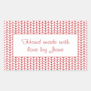 RED LINE STRICK Rectangle "Hand Made Stickers" Rechteckiger Aufkleber
