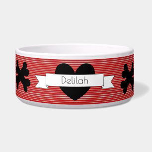 Red Lines with Black Heart Dog Food Bowl HAMbWG Napf