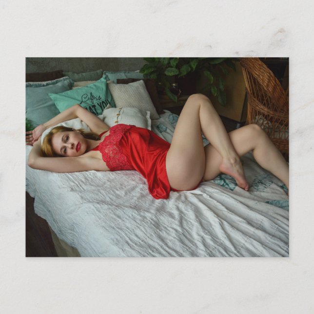 Red Lingerie Model Fotografie Postkarte (Vorderseite)