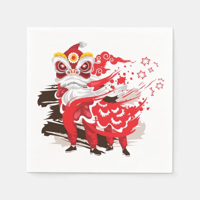 Red Lion Dancer Illustration Serviette (Vorderseite)