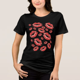 Red Lip Print Flirtatious Fun Tri-Blend Shirt