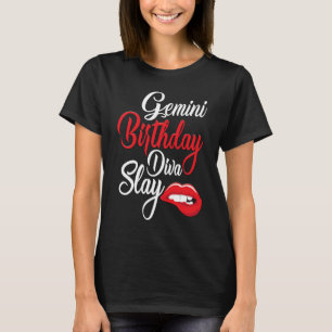 Red Lip Print Gemini Königin May Girl Juni BIrthda T-Shirt