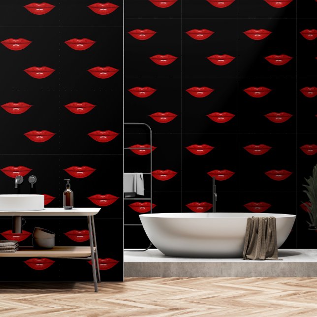 Red Lips benutzerdefinierte Farbe Schwarz Tapete (Badezimmer)