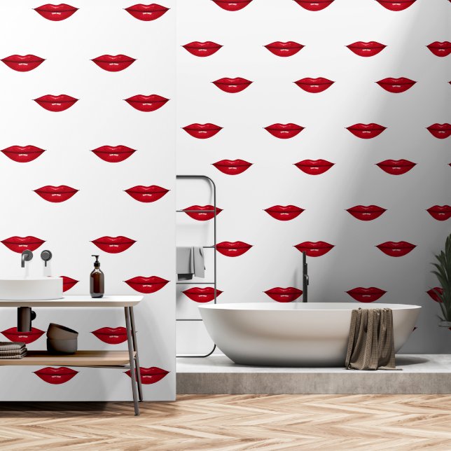 Red Lips benutzerdefinierte Farbe Weiß Tapete (Badezimmer)