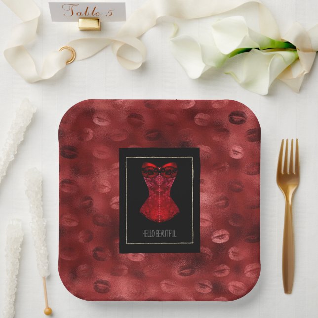 Red Lips Corset Bridal Shower Pappteller (Hochzeit)