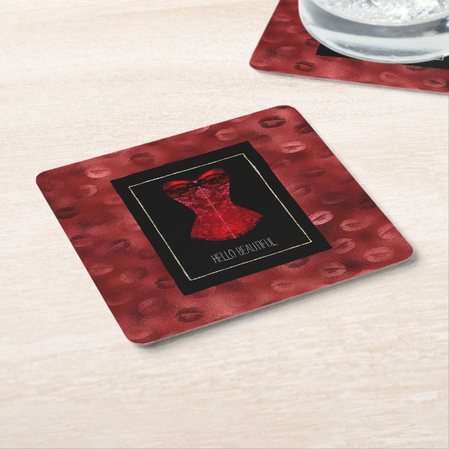 Red Lips Corset Bridal Shower Rechteckiger Pappuntersetzer (angewinkelt)